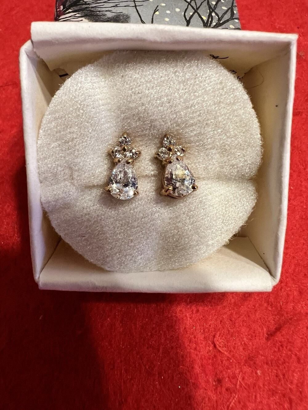 Vintage Hallmark Boxed Rhinestone Teardrop Earrings Gold Tone Gift Jewelry